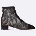 Dior Women CD Naughtily-D Stivaletto alla caviglia in pelle scamosciata nera con rete trasparente e rose ricamate