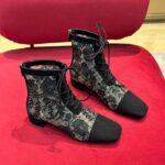 Dior Women CD Naughtily-D Ankle Boot Black Transparent Mesh Suede Embroidered Roses - immagine 2