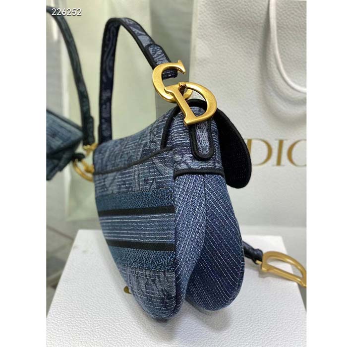 Dior Women CD Saddle Bag Denim Blue Albero Della Vita Embroidery (5)