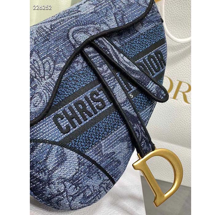 Dior Women CD Saddle Bag Denim Blue Albero Della Vita Embroidery (8)