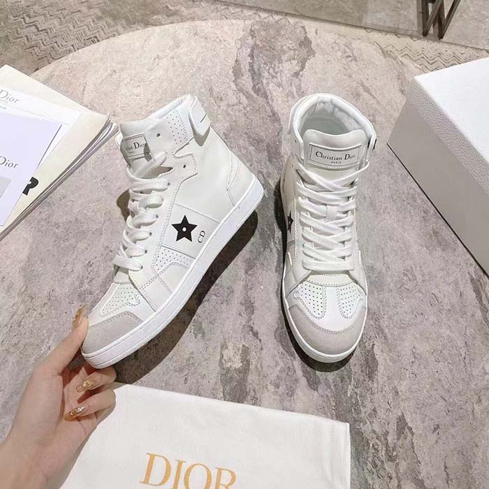 Dior Women CD Shoes Dior Star High-Top Sneaker White Calfskin Suede (6)