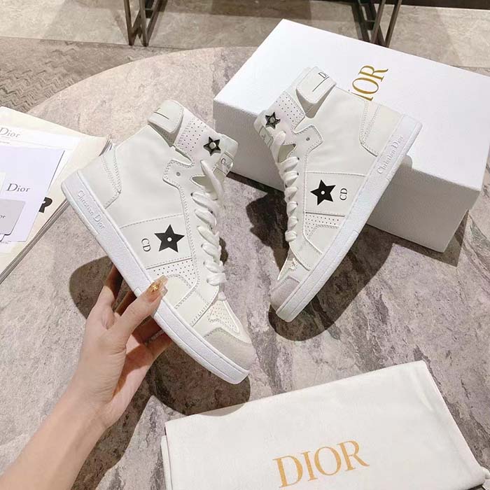 Dior Women CD Shoes Dior Star High-Top Sneaker White Calfskin Suede (8)
