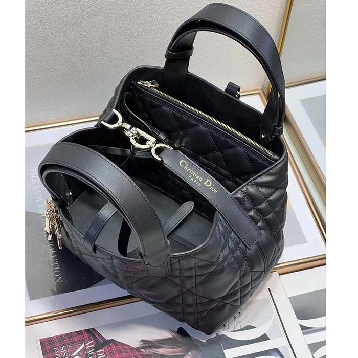 Dior Women CD Small Dior Toujours Bag Black Macrocannage Calfskin (11)