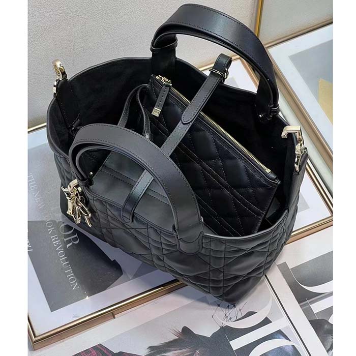Dior Women CD Small Dior Toujours Bag Black Macrocannage Calfskin (13)