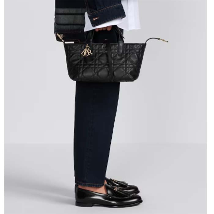 Dior Women CD Small Dior Toujours Bag Black Macrocannage Calfskin (6)