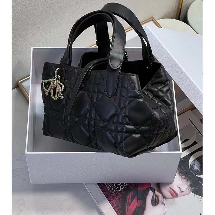 Dior Women CD Small Dior Toujours Bag Black Macrocannage Calfskin (8)