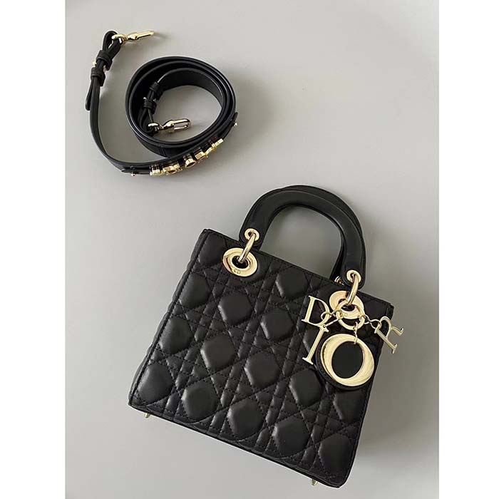 Dior Women CD Small Lady Dior Black My ABCDIOR Bag Cannage Lambskin (4)