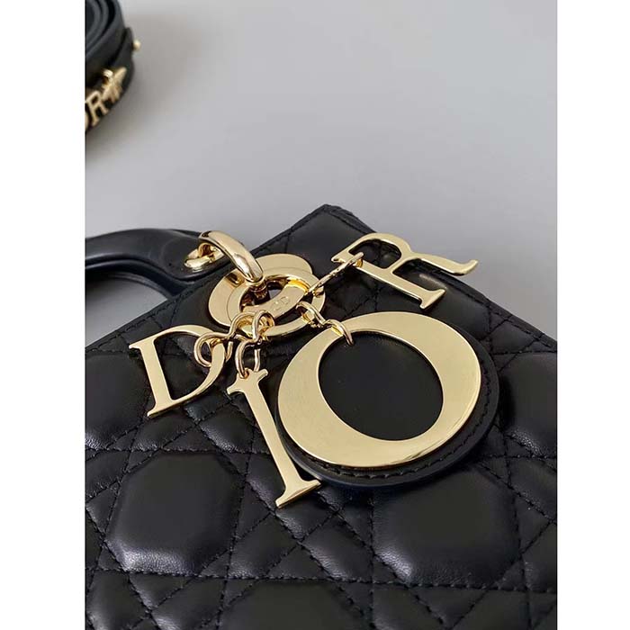 Dior Women CD Small Lady Dior Black My ABCDIOR Bag Cannage Lambskin (6)