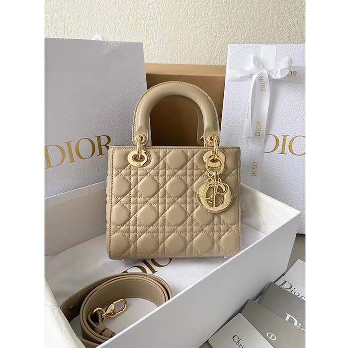 Dior Women CD Small Lady Dior My ABCDior Bag Sand-Colored Cannage Lambskin (6)