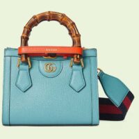 Gucci GG Women Diana Mini Tote Bag Light Blue Leather Double G (2)