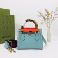 Gucci GG Women Diana Mini Tote Bag Light Blue Leather Double G (2)