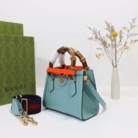 Gucci GG Women Diana Mini Tote Bag Light Blue Leather Double G (2)