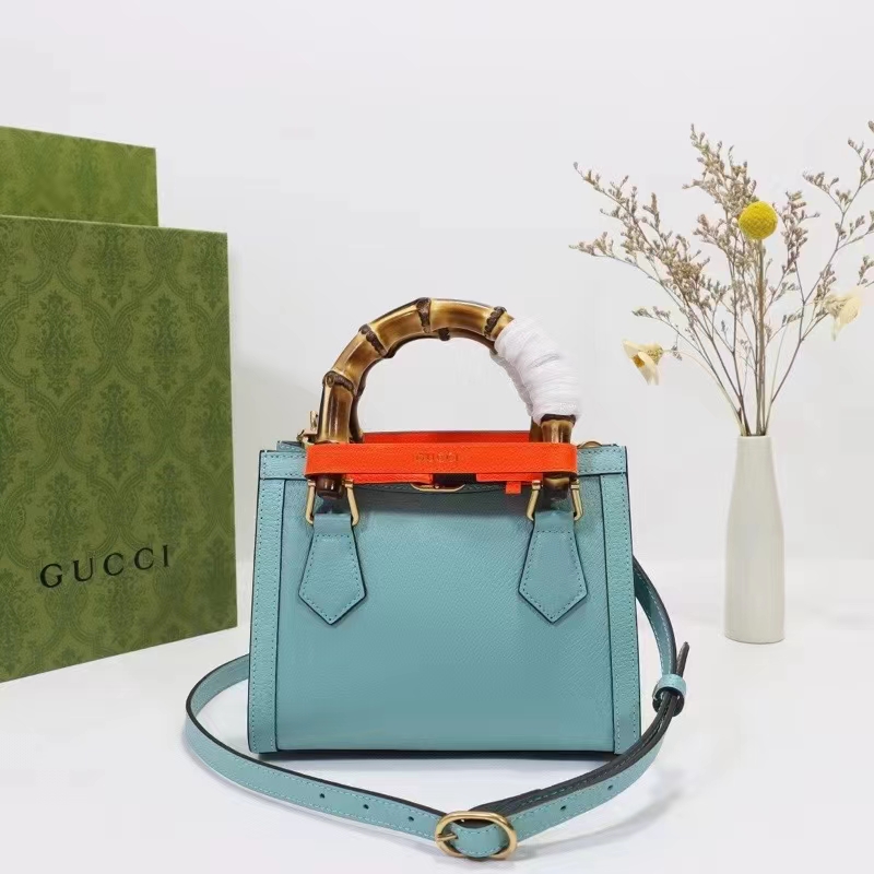 Gucci GG Women Diana Mini Tote Bag Light Blue Leather Double G (9)