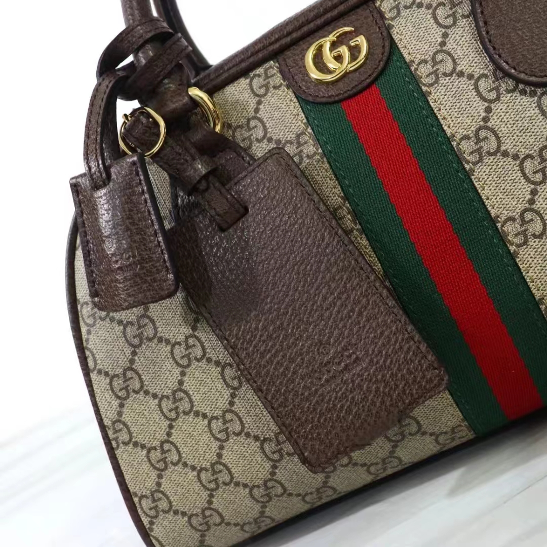 Gucci GG Women Savoy Medium Bowling Bag Beige Ebony GG Supreme Canvas Double G (10)