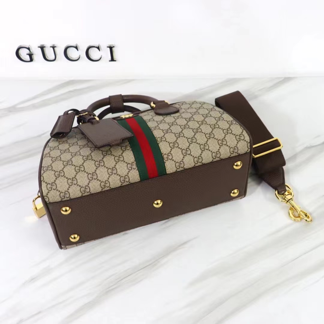 Gucci GG Women Savoy Medium Bowling Bag Beige Ebony GG Supreme Canvas Double G (13)