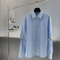 Gucci Men Cotton Poplin Embroidery Light Blue Piece Dyed Point Collar Detachable Sleeves (7)