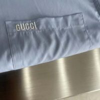 Gucci Men Cotton Poplin Embroidery Light Blue Piece Dyed Point Collar Detachable Sleeves (7)