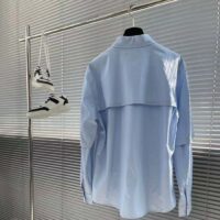 Gucci Men Cotton Poplin Embroidery Light Blue Piece Dyed Point Collar Detachable Sleeves (7)