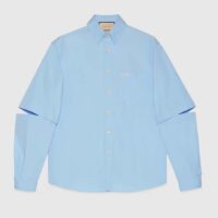 Gucci Men Cotton Poplin Embroidery Light Blue Piece Dyed Point Collar Detachable Sleeves (7)