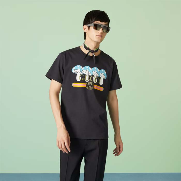 Gucci Men GG Cotton Jersey T-Shirt Print Black Crewneck Short Sleeves Oversize Fit (6)