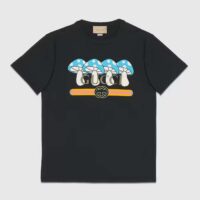 Gucci Men GG Cotton Jersey T-Shirt Print Black Crewneck Short Sleeves Oversize Fit (9)
