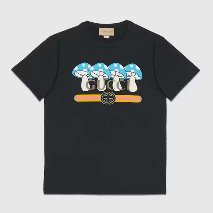 Gucci Men GG Cotton Jersey T-Shirt Print Black Crewneck Short Sleeves Oversize Fit