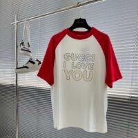 Gucci Men GG Cotton Jersey T-Shirt Red Off White Medium Crewneck Raglan Sleeves (11)