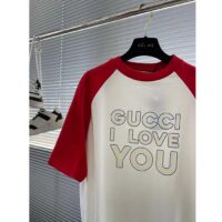 Gucci Men GG Cotton Jersey T-Shirt Red Off White Medium Crewneck Raglan Sleeves (11)