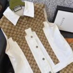 Gucci Men Washed Organic Denim Vest GG Light Blue Stone Bleached Point Collar Sleeveless - Image 3