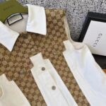 Gucci Men Washed Organic Denim Vest GG Light Blue Stone Bleached Point Collar Sleeveless - Image 7