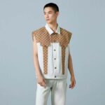 Gucci Men Washed Organic Denim Vest GG Light Blue Stone Bleached Point Collar Sleeveless - Image 14