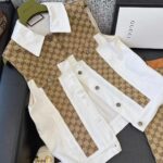 Gucci Men Washed Organic Denim Vest GG Light Blue Stone Bleached Point Collar Sleeveless - Image 5