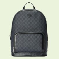 Gucci Unisex Backpack Interlocking G Black GG Supreme Canvas Leather Top Handle (2)