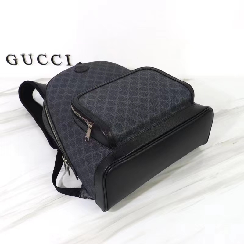 Gucci Unisex Backpack Interlocking G Black GG Supreme Canvas Leather Top Handle (3)