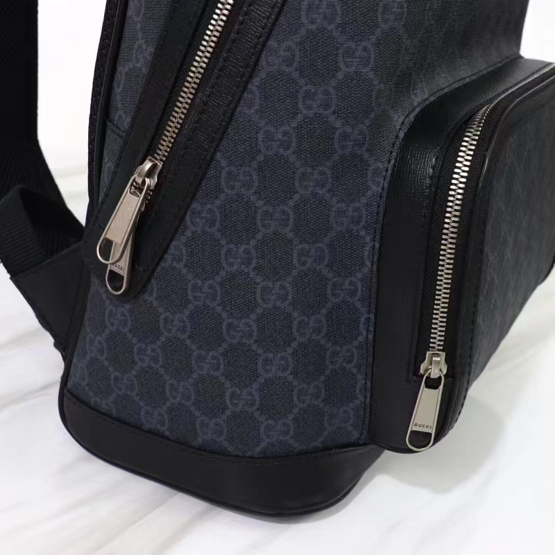 Gucci Unisex Backpack Interlocking G Black GG Supreme Canvas Leather Top Handle (6)