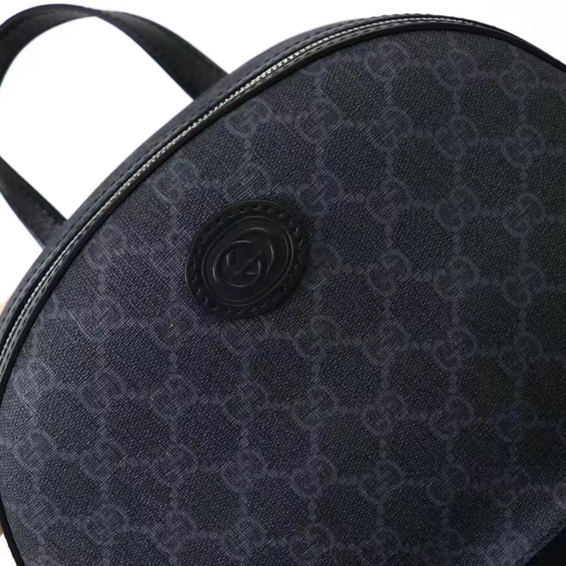 Gucci Unisex Backpack Interlocking G Black GG Supreme Canvas Leather Top Handle (8)