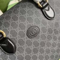 Gucci Unisex Duffle Bag Interlocking G Black GG Supreme Canvas Black Leather (2)