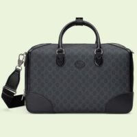 Gucci Unisex Duffle Bag Interlocking G Black GG Supreme Canvas Black Leather (2)