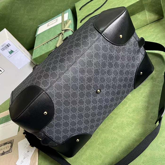 Gucci Unisex Duffle Bag Interlocking G Black GG Supreme Canvas Black Leather (8)