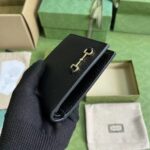 Gucci Unisex GG Bi-Fold Wallet Horsebit Black Leather Gold-Toned Hardware Moiré Lining - immagine 5