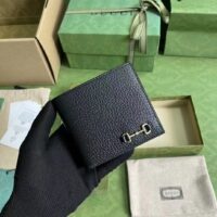 Gucci Unisex GG Bi-Fold Wallet Horsebit Black Leather Gold-Toned Hardware Moiré Lining (3)