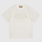 Camiseta de algodón GG para hombre de Gucci, color blanco roto, con bordado de ciudades intenso, cuello redondo, manga corta, corte extragrande