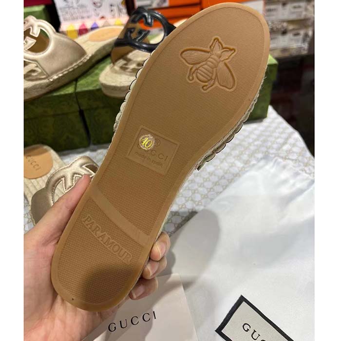 Gucci Unisex GG Interlocking G Cut-Out Slide Sandal Black Leather Low 3 CM Heel (5)