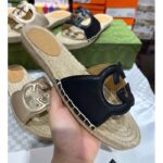 Gucci Unisex GG Interlocking G Cut-Out Slide Sandal Black Leather Low 3 CM Heel – Image 2