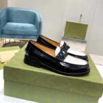 Gucci Unisex GG Interlocking G Loafer Black White Leather Sole Flat 1.5 CM Heel - Image 2