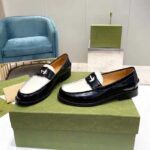 Gucci Unisex GG Interlocking G Loafer Black White Leather Sole Flat 1.5 CM Heel - Image 4