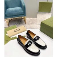 Gucci Unisex GG Interlocking G Loafer Black White Leather Sole Flat 1.5 CM Heel (7)