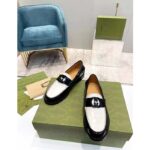 Gucci Unisex GG Interlocking G Loafer Black White Leather Sole Flat 1.5 CM Heel - Image 5