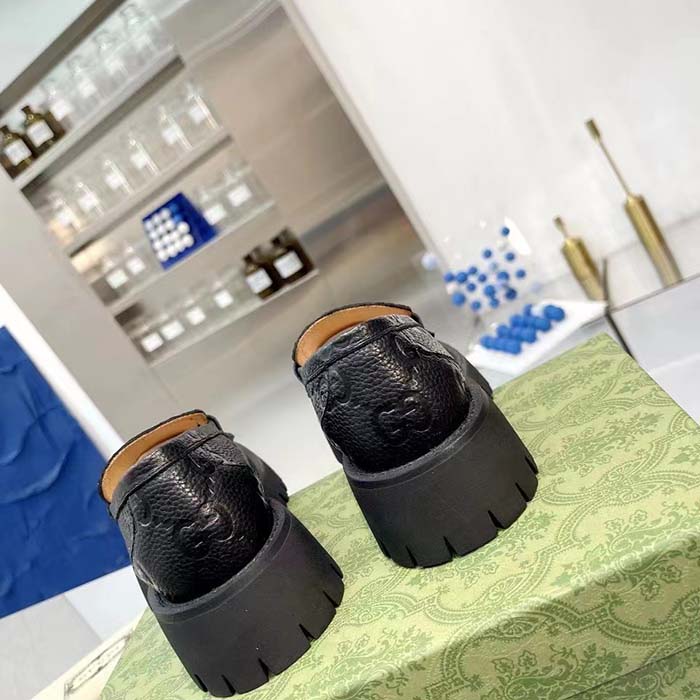 Gucci Unisex GG Lug Loafer Black GG Leather Horsebit Rubber Sole 1.5 CM Heel Height (1)