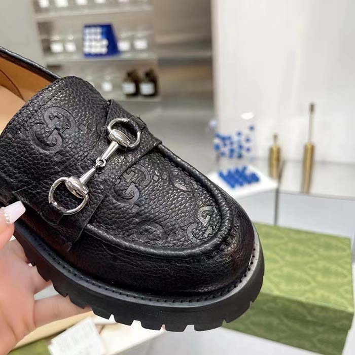 Gucci Unisex GG Lug Loafer Black GG Leather Horsebit Rubber Sole 1.5 CM Heel Height (4)